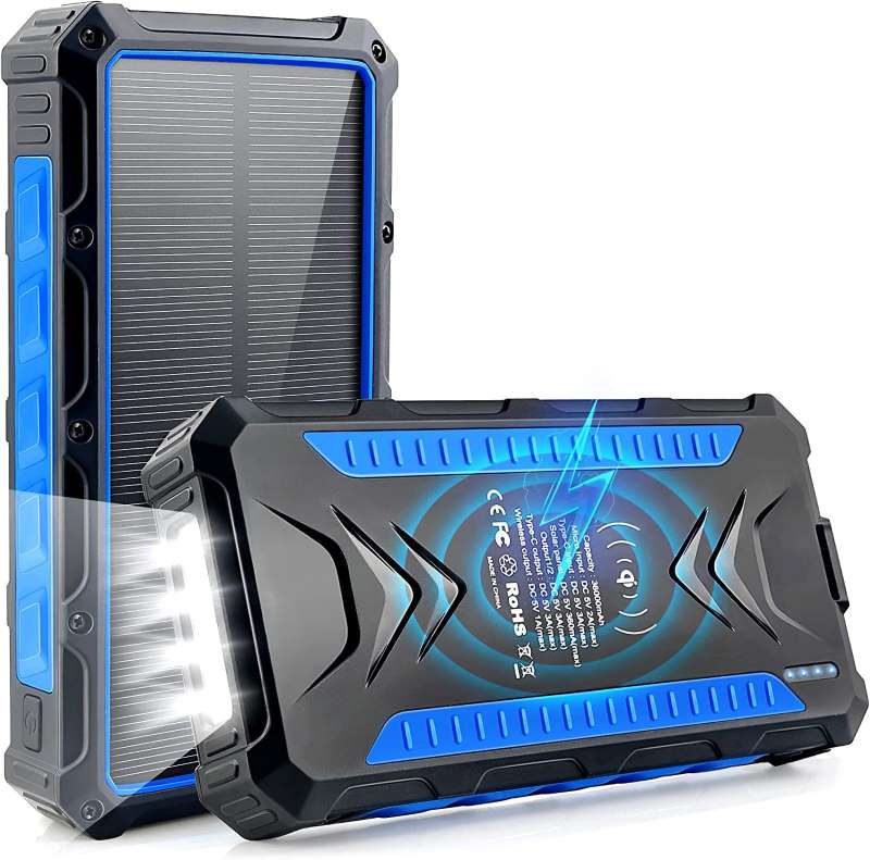 Solar Power Bank 24000mAh (standard 36000) Built in 4 Cables Wireless Charger with Dual LED Flashlight Portable Solar Battery Pack IPX4 Waterproof - HDL529