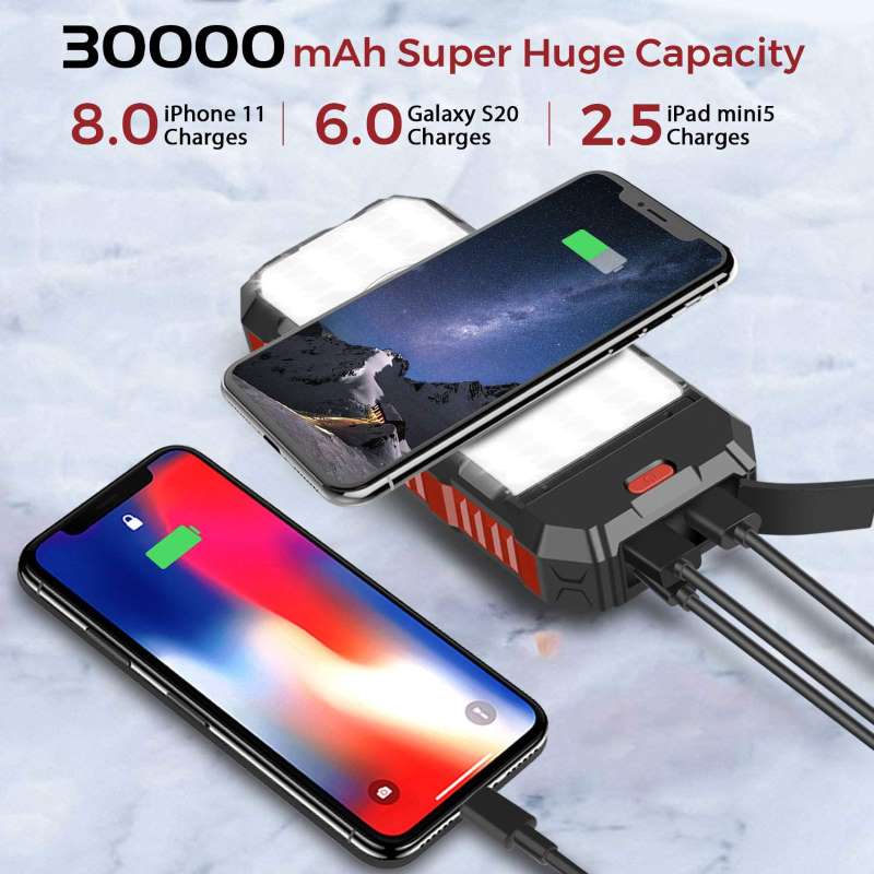 Solar Charger Power Bank 30000Mah Qi Wireless Charger USB Type C Inputs 5V3A Output External Battery Pack IP65 Waterproof - HDL528