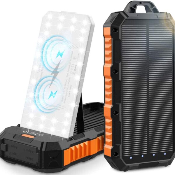 Solar Charger Power Bank 30000Mah Qi Wireless Charger USB Type C Inputs 5V3A Output External Battery Pack IP65 Waterproof - HDL528