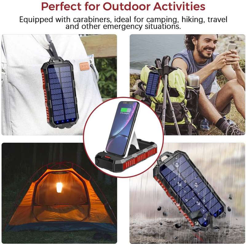Solar Charger Power Bank 30000Mah Qi Wireless Charger USB Type C Inputs 5V3A Output External Battery Pack IP65 Waterproof - HDL528