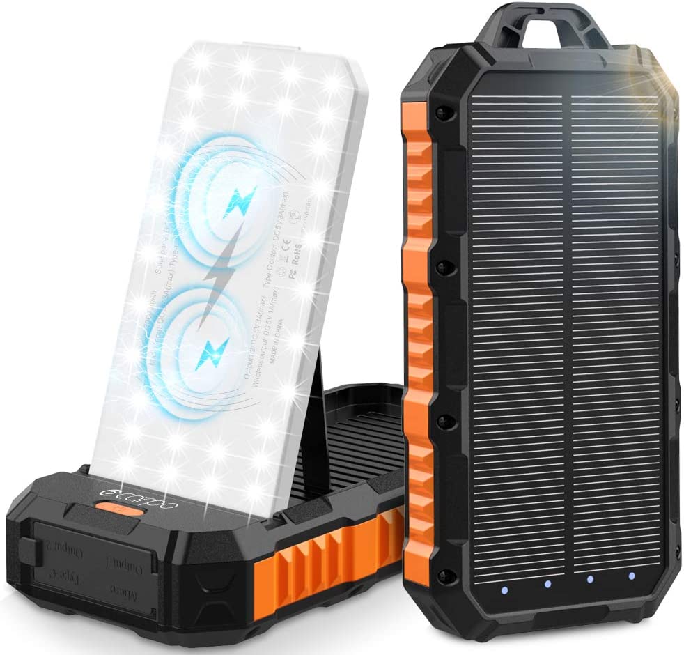 Solar Charger Power Bank 30000Mah Qi Wireless Charger USB Type C Inputs 5V3A Output External Battery Pack IP65 Waterproof - HDL528