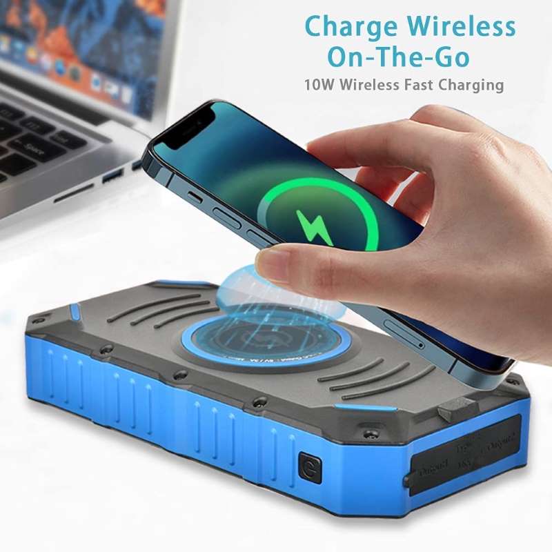 Solar Power Bank 42000mAh Built in 4 Cables Wireless Charger with Dual LED Flashlight Portable Solar Battery Pack HDL-628