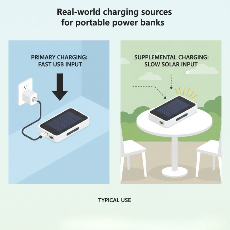 solar powered power bank usb vs solar charging