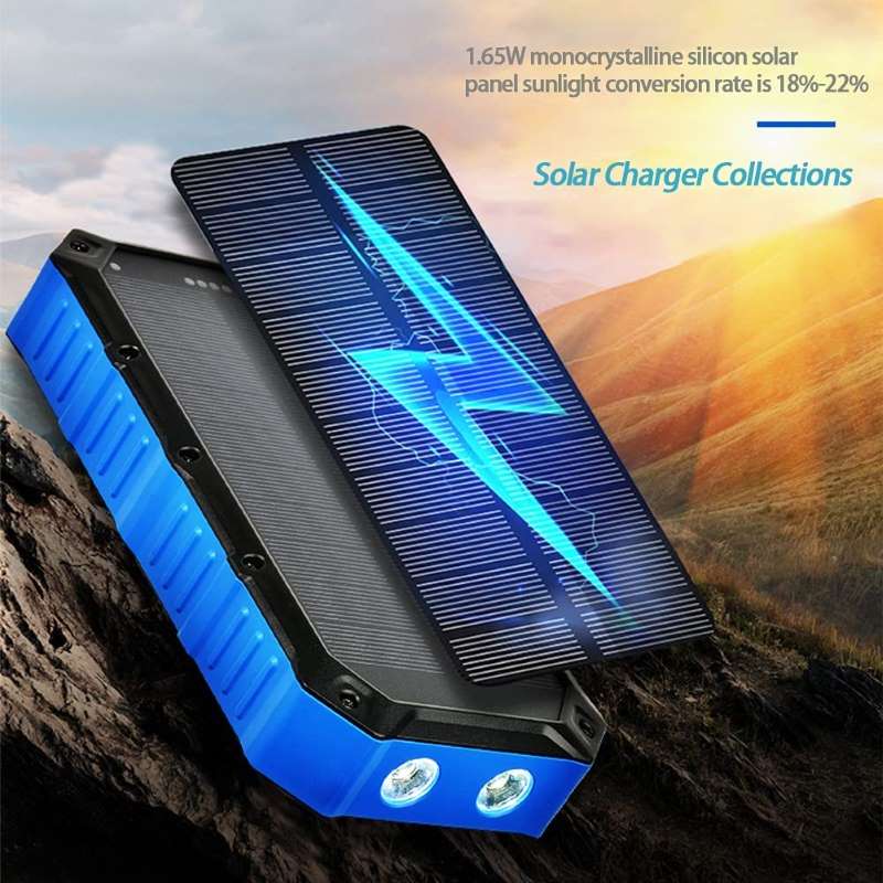 Solar Power Bank 42000mAh Built in 4 Cables Wireless Charger with Dual LED Flashlight Portable Solar Battery