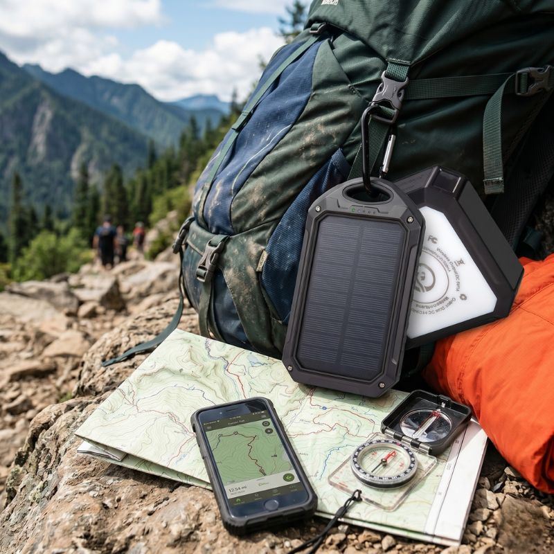 waterproof solar power bank trail essentials.