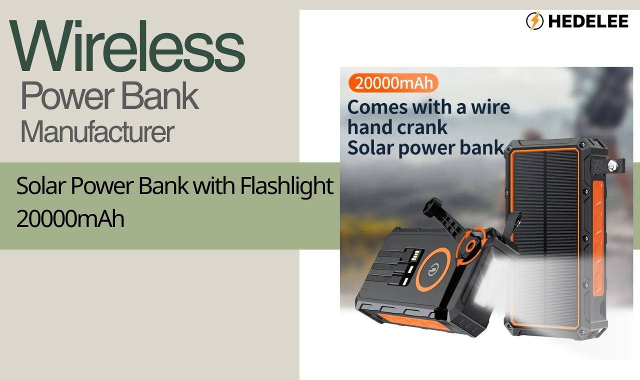 Solar Power Bank with Flashlight 20000mAh — Waterproof Portable Charger for Camping