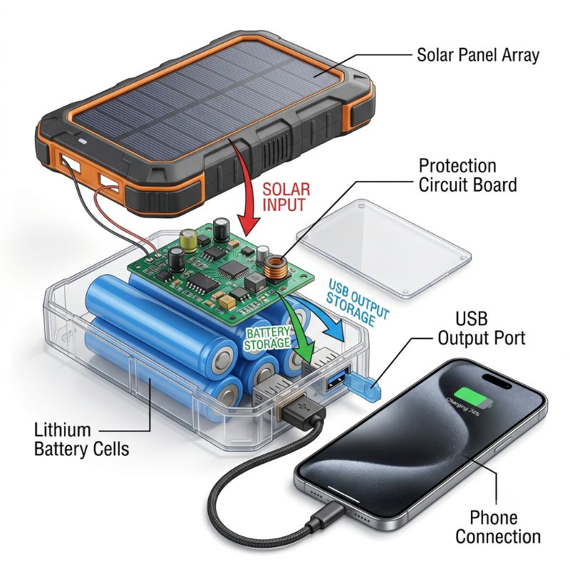 solar power bank pass through charging diagram