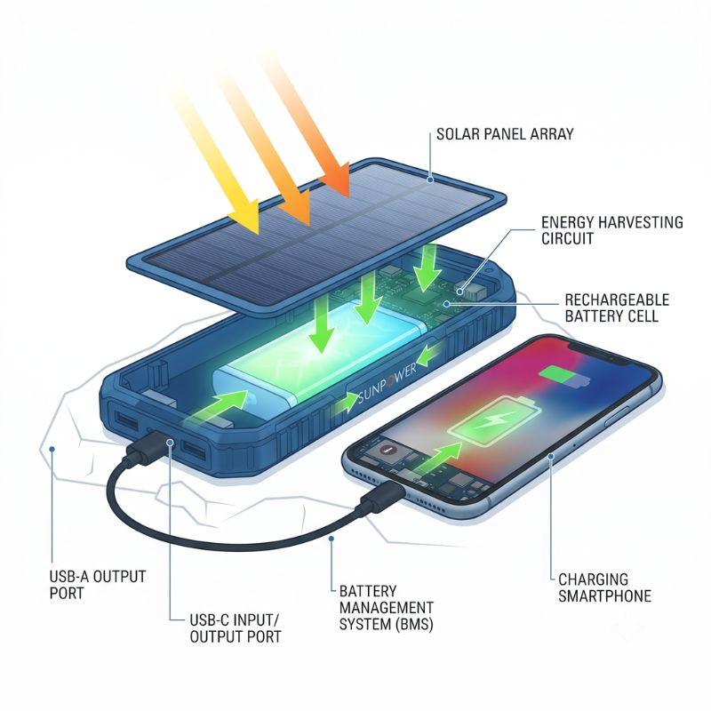 solar powered power bank energy flow